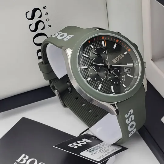 Hugo Boss Silicone Green Dial Chronograph Men's Watch
