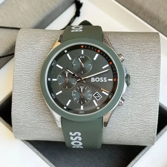 Hugo Boss Silicone Green Dial Chronograph Men's Watch