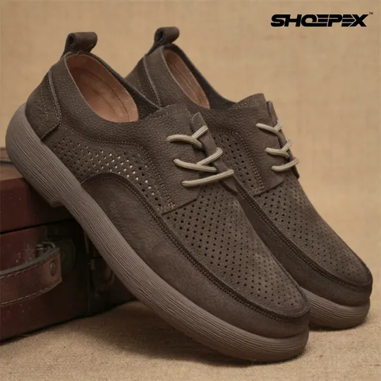 Shoepex British-Style Round Toe Men’s Casual Shoes | Genuine Leather, Lightweight & Breathable Casual Sneakers