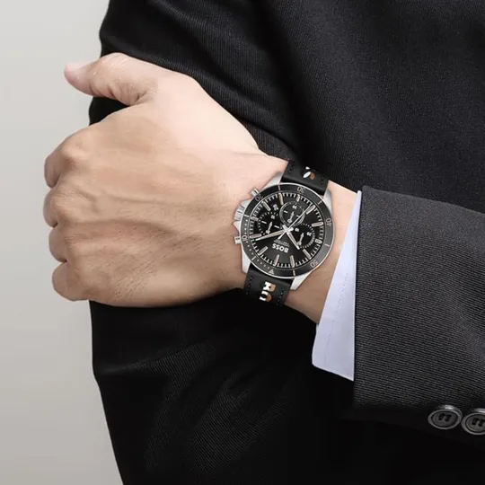 Hugo Boss Black Leather Chronograph Men's Watch