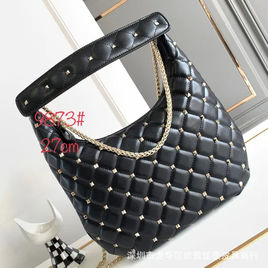 Genuine Leather Rivet Shoulder Bag