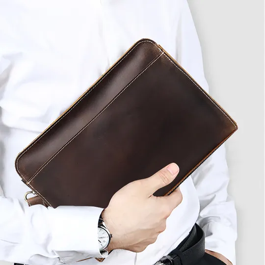 Genuine Crazy Horse Leather Handbag – Retro Cowhide Clutch Bag