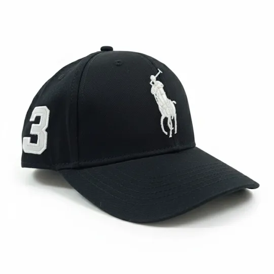 Ralph Lauren Black Cap – White Embroidered Logo