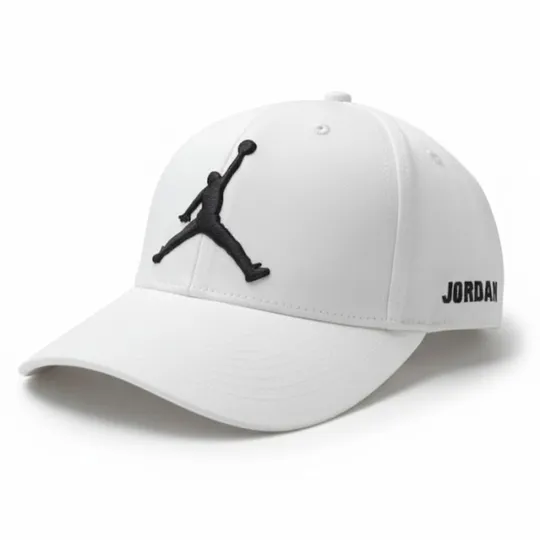 Jordan White Cap – Black Jumpman Embroidered Logo