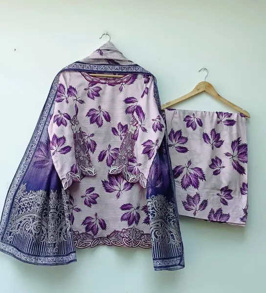 Original Pakistani Textured Lawn with Farshi Salwar. Brand: Sahiba's By Mirza  _ Purple 