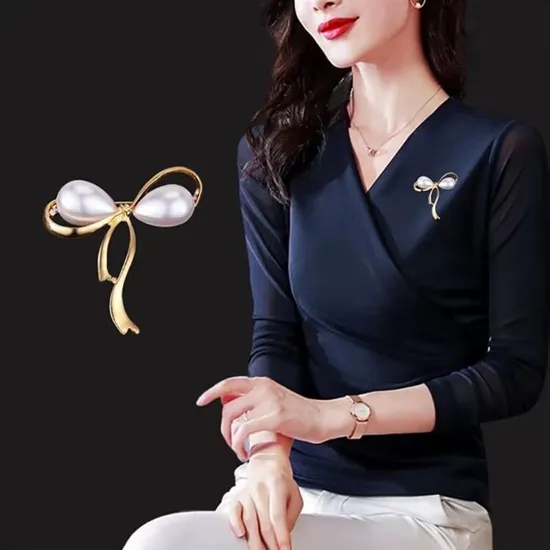 Ribbon Bow White Pearl Hijab Pin/Brooch