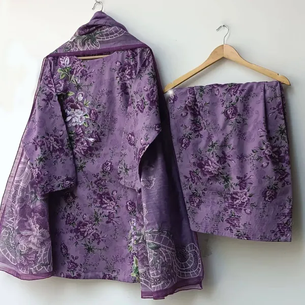 Original Pakistani Textured Lawn with Farshi Salwar. Brand: Sahiba's By Mirza  _ Purple 