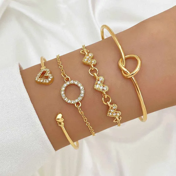 4pcs Unique Love Heart Chain Bracelet Set