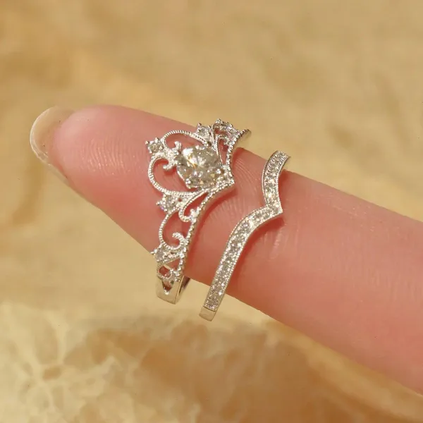Fairy Sparkling Crown Rings for Women (2 pc)