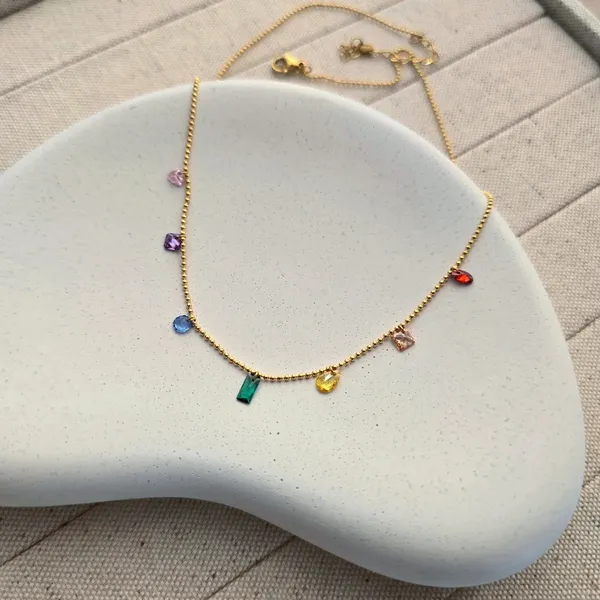 Delicate Glass Beaded Colored Charm Necklace 