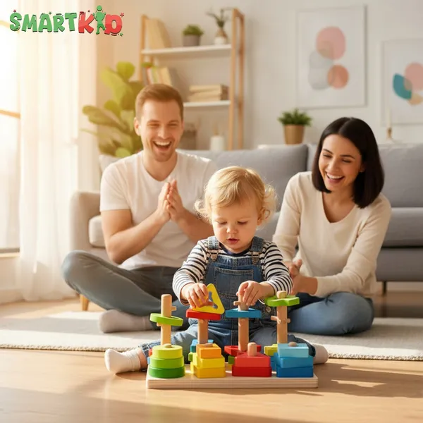 Wooden Rotating And Trapping Geometric Shape Sorting Set