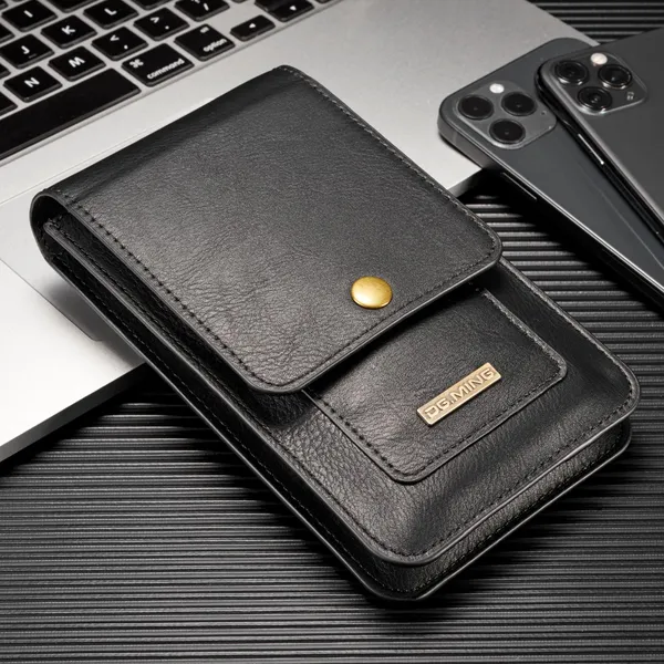 DG.MING Premium Leather Waist Bag – Mobile Phone Pouch with Card Holder, Shockproof & Retro Style