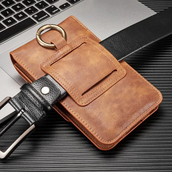 DG.MING Premium Leather Waist Bag – Mobile Phone Pouch with Card Holder, Shockproof & Retro Style