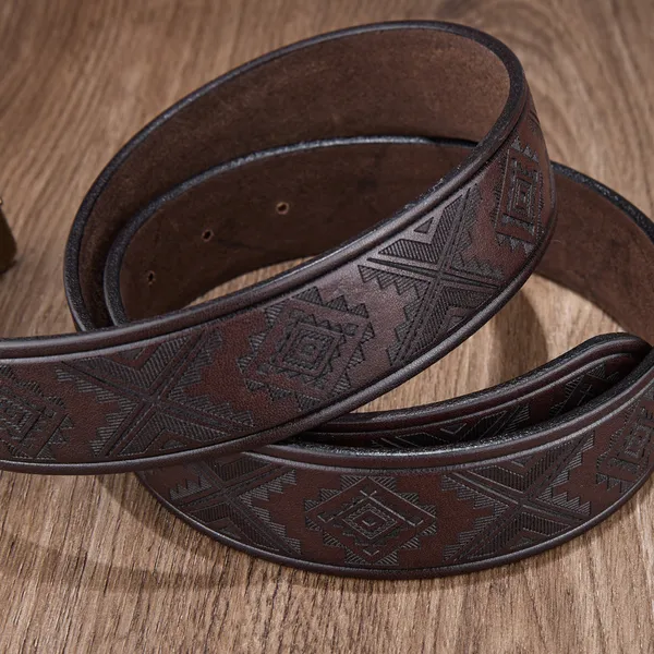 Genuine Cowhide Leather Men’s Business Retro Belt – Hand-Embossed Copper Pin Buckle High-Grade Waistband