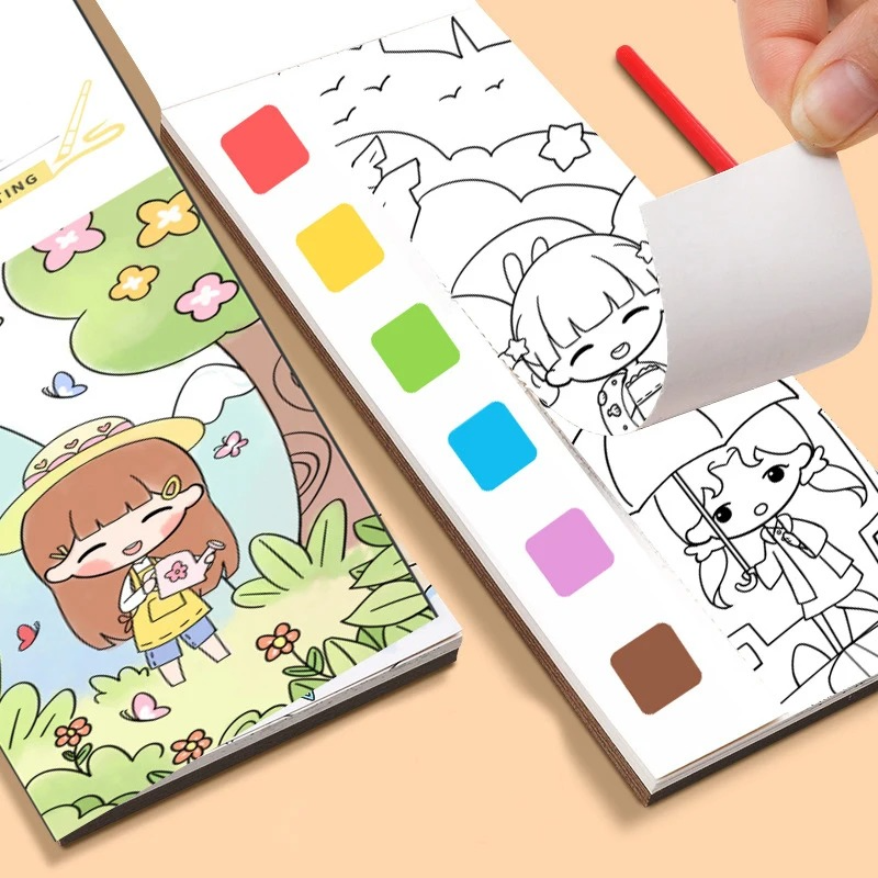 12 Sheets Watercolor Painting Magic Book With Brush - Shopnest BD