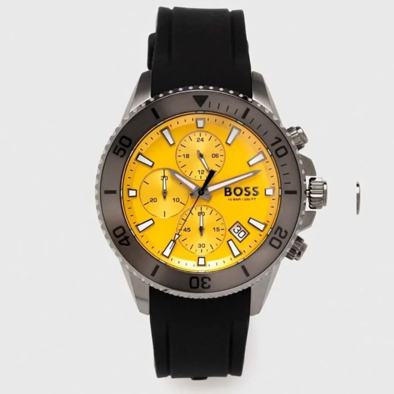 Hugo Boss Admiral Yellow Dial Black Rubber Silicone Strap Watch - Elite ...
