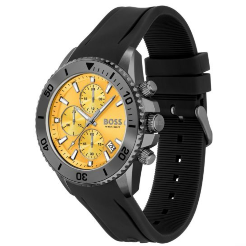 Hugo Boss Admiral Yellow Dial Black Rubber Silicone Strap Watch - Elite ...