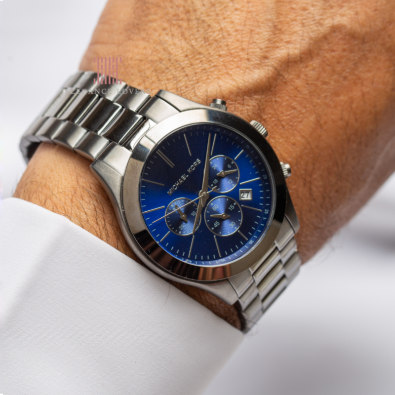 Michael Kors Men’s Quartz Grey Stainless Steel Blue Dial Watch - Elite Club