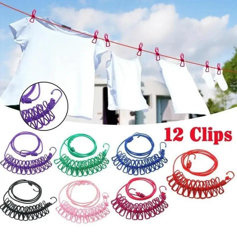 Cloth Drying Rope with 12 Clips - Rivon Online Shop